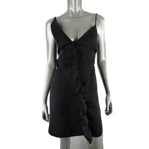 Milly of New York Brocade Ruffled Double Breasted Wrap Sheath Dress Black Sz 6
